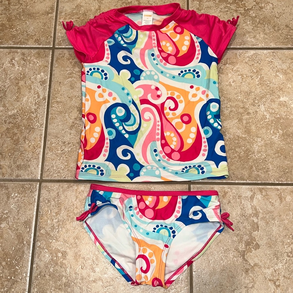 Gymboree girls bright paisley two piece swim suit